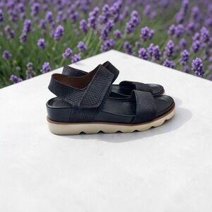 Franco Sarto Black Snake Embossed Leather Platform Sandals Serrated Sole 8.5